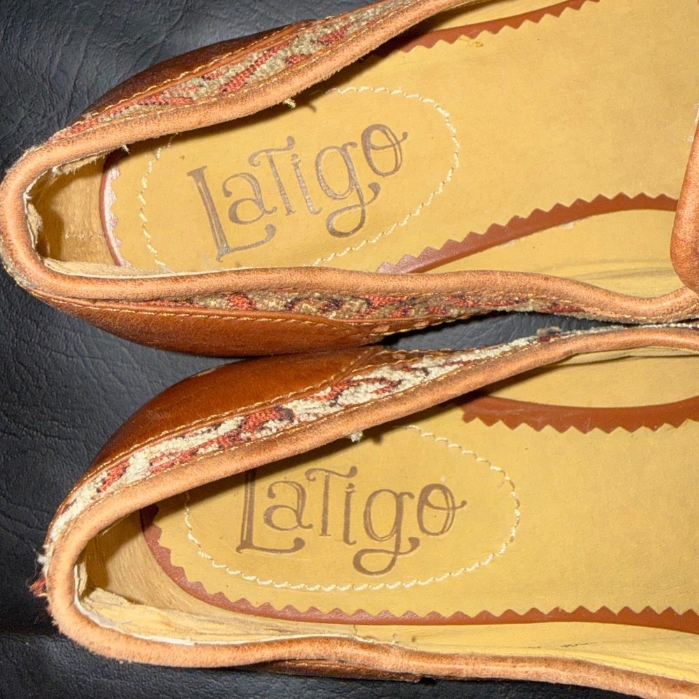 Latigo F-Troop Leather Tapestry Monk Strap Loafers Cognac Brown 7.5M - Picture 8 of 11